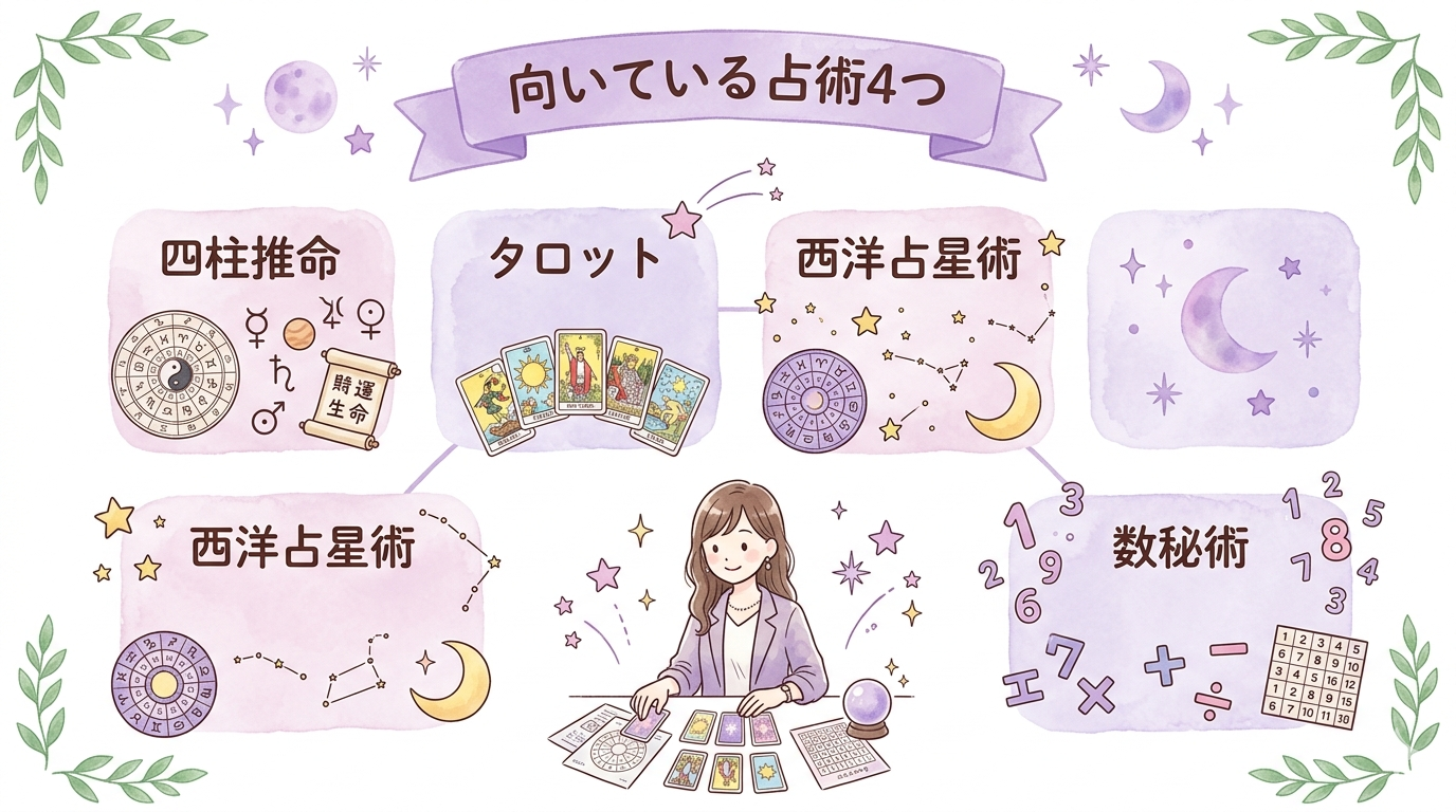 人間関係リセット症候群の相談に向いている占術4つの図解