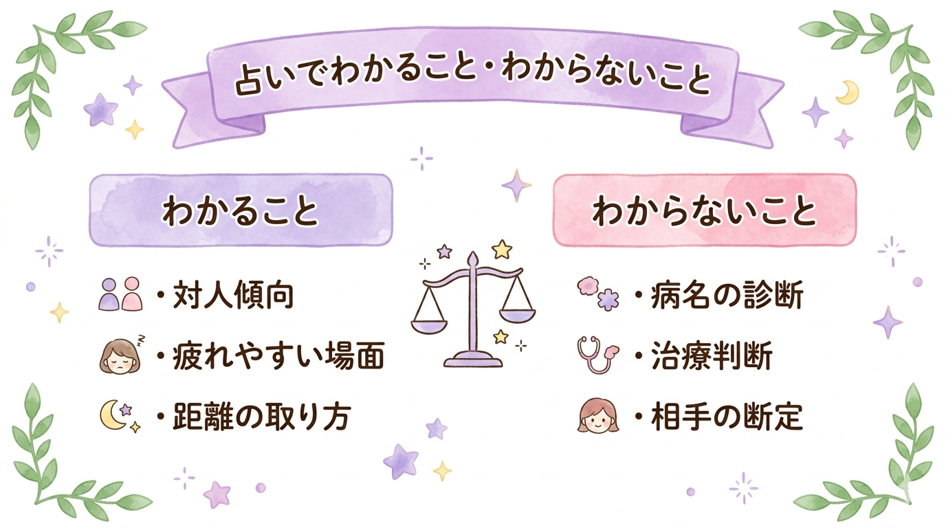 占いでわかることとわからないことを比較した図解