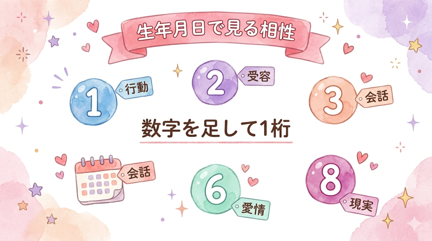 生年月日で見る簡単な相性占いのやり方をまとめた図解