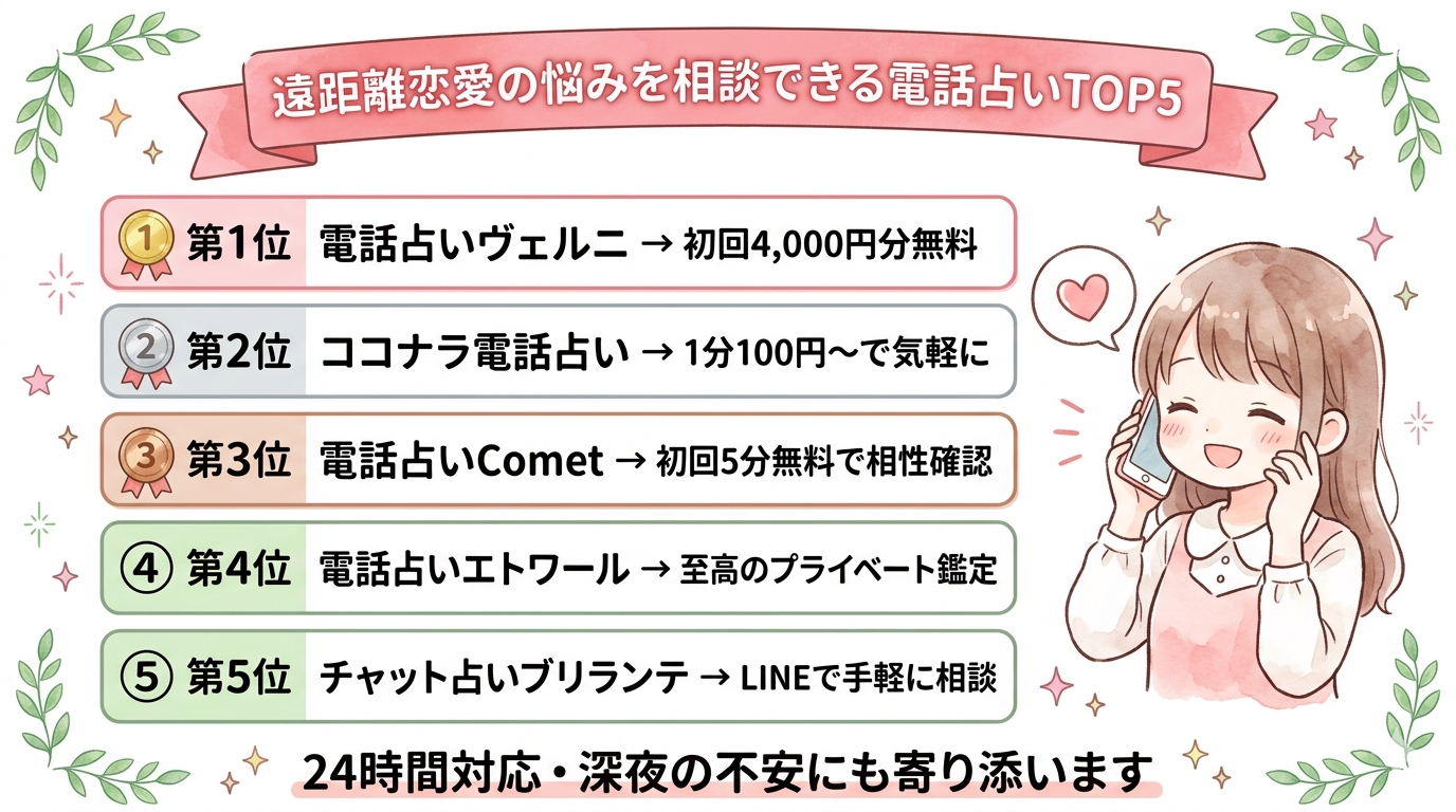 遠距離恋愛におすすめの電話占いランキング