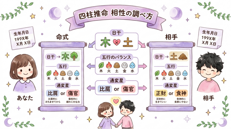四柱推命で相性を調べる方法を初心者向けに解説|日干・五行・通変星の見方