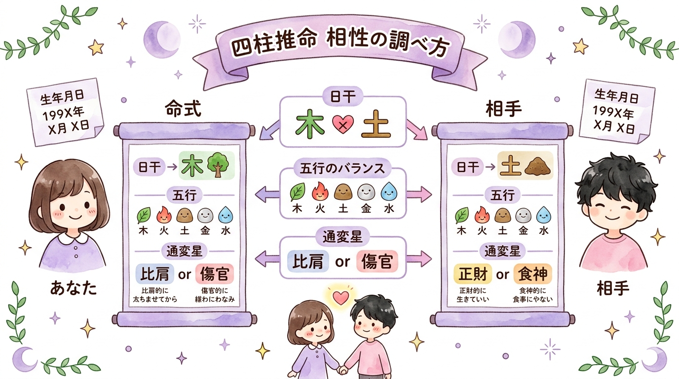 四柱推命で相性を調べる方法を初心者向けに解説｜日干・五行・通変星の見方