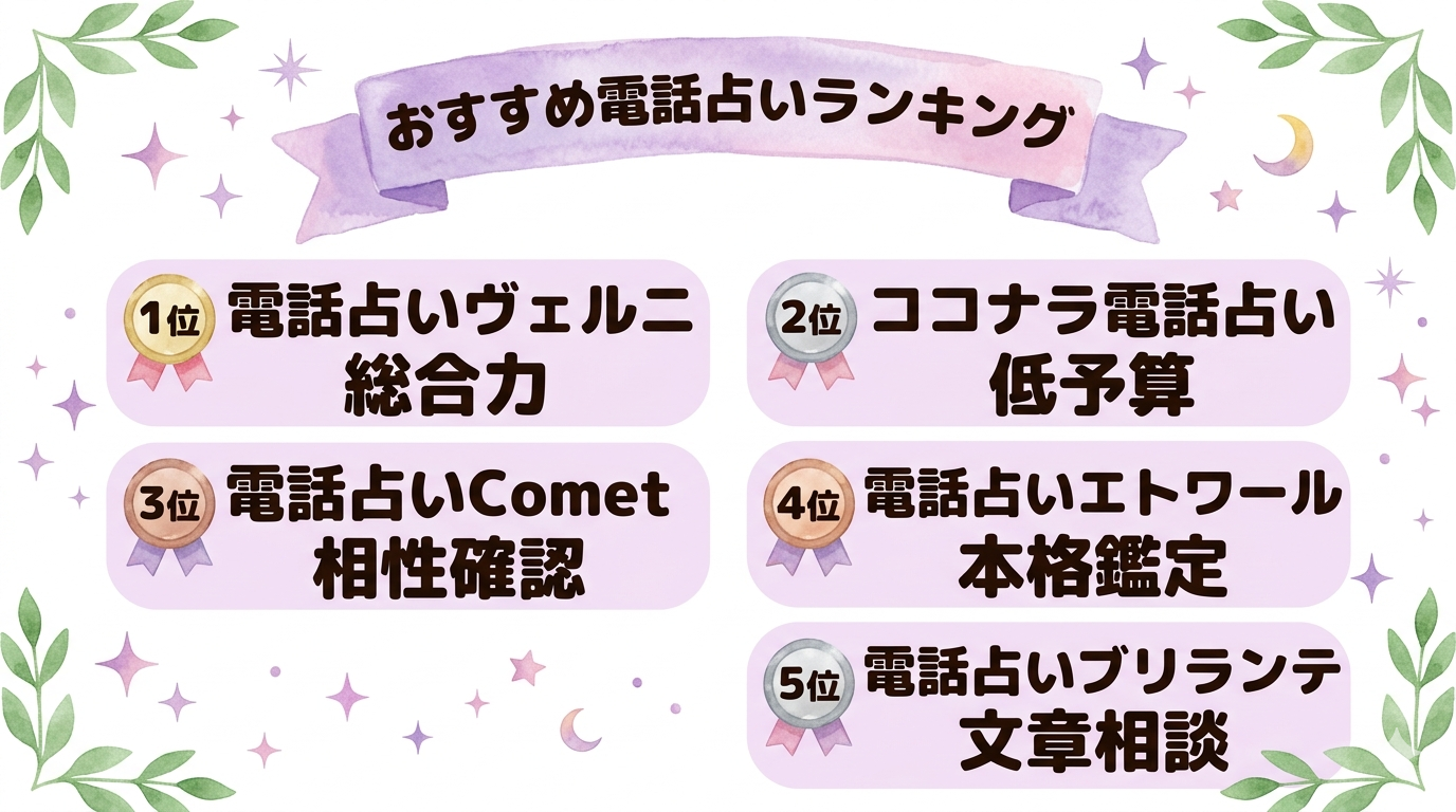 おすすめの電話占いサイトランキング5社のイラスト