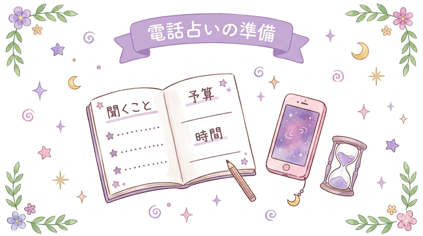 不倫電話占いのよくある質問をまとめたイラスト