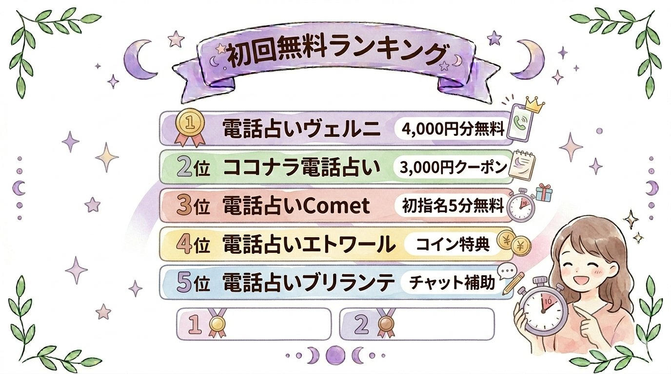 電話占い初回無料おすすめランキングを示したイラスト