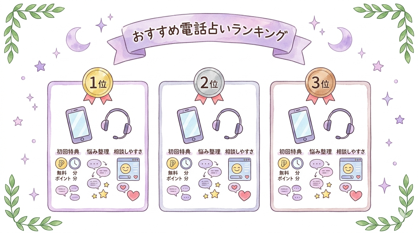 ツインレイの相談におすすめの電話占いランキングを示したイラスト