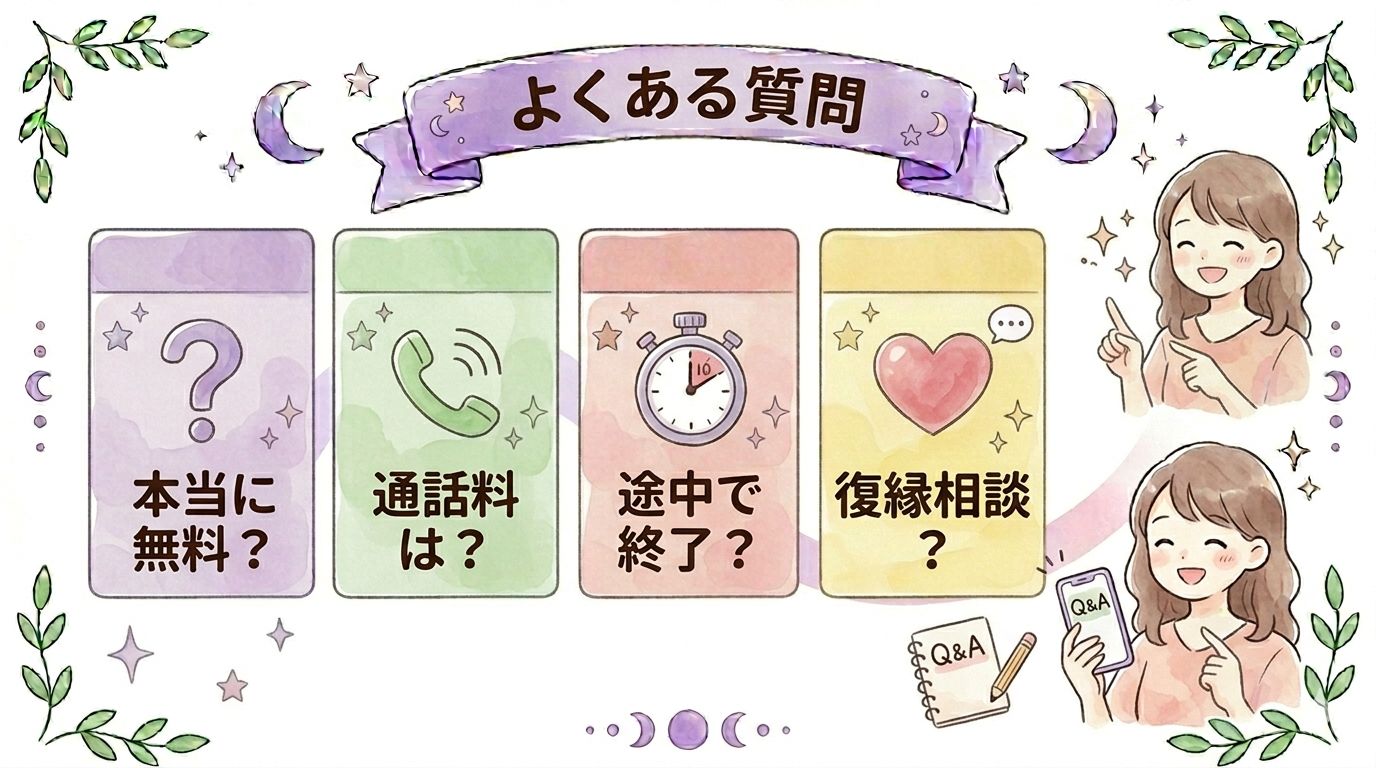 電話占い初回無料おすすめに関するFAQのイラスト