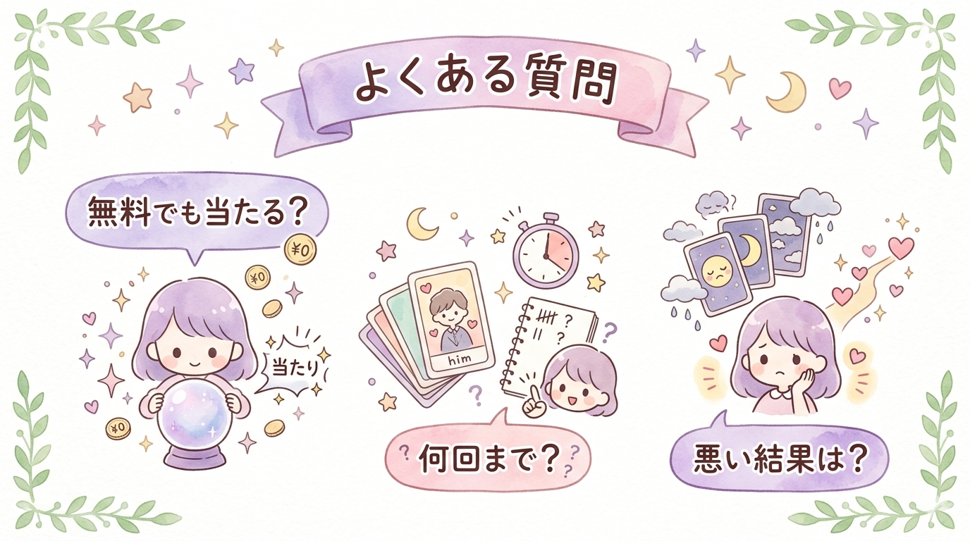 彼の気持ち占いに関するよくある質問をまとめたイラスト