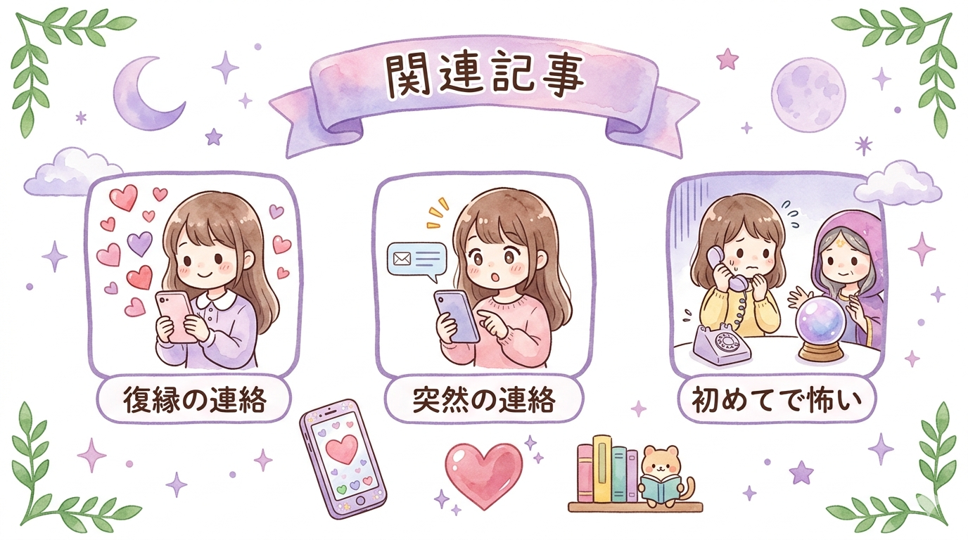 復縁や電話占いの関連記事を紹介するイラスト