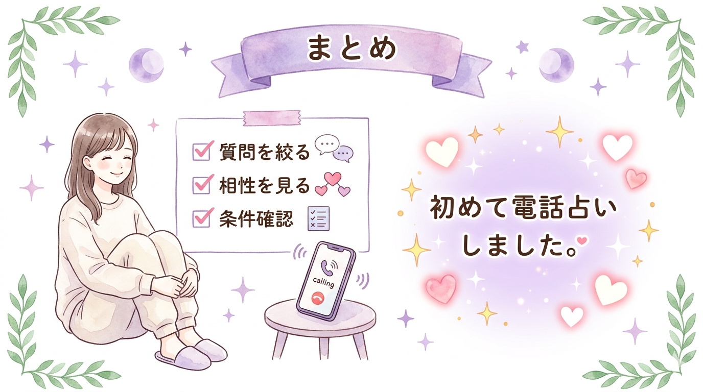電話占いの初回無料まとめを示したイラスト