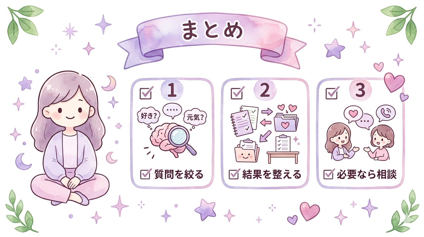 彼の気持ち占いの要点を整理したまとめイラスト