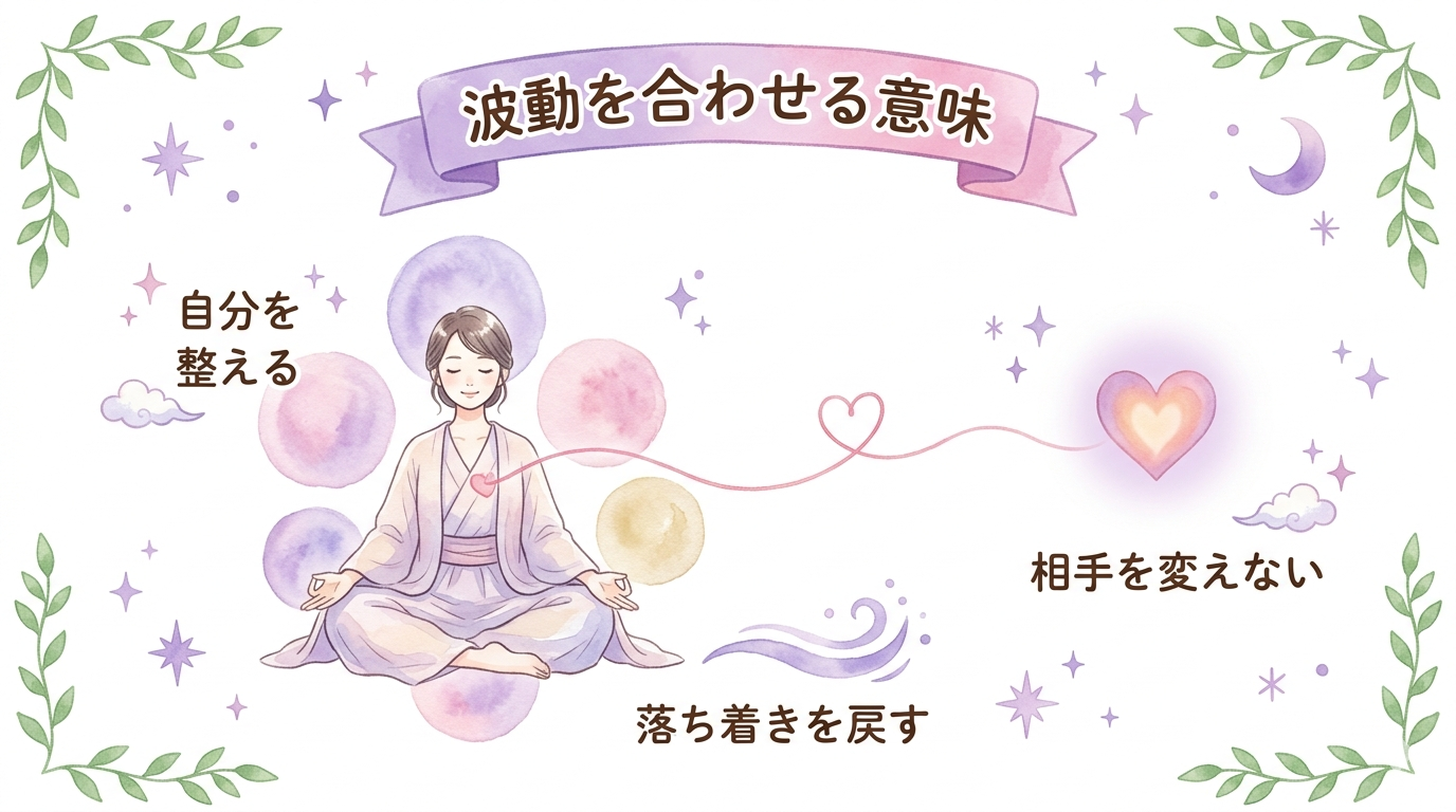 ツインレイの波動を合わせる意味を解説するイラスト