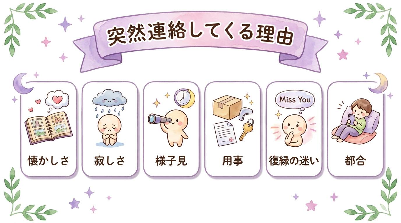 音信不通だった元彼が突然連絡してくる理由をまとめたイラスト
