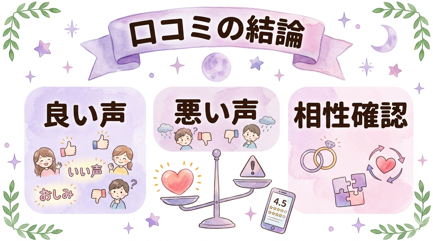 カリスの口コミ評判を良い声と悪い声で整理した図