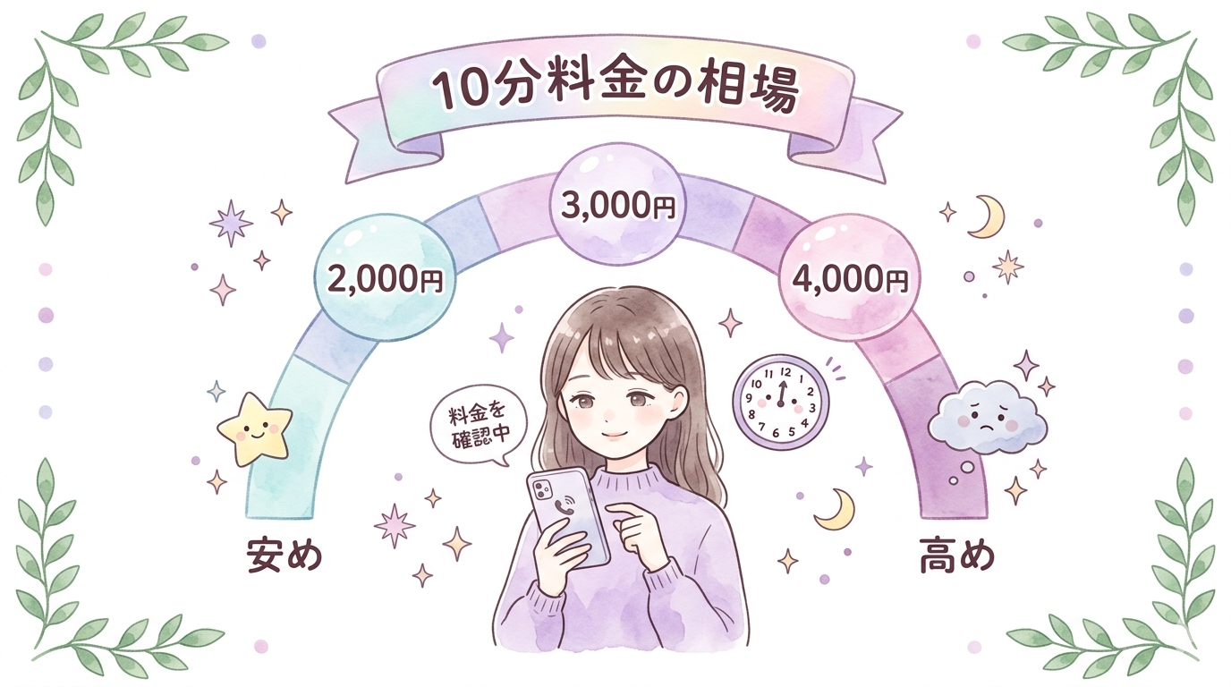 電話占い10分の料金相場を示すイラスト