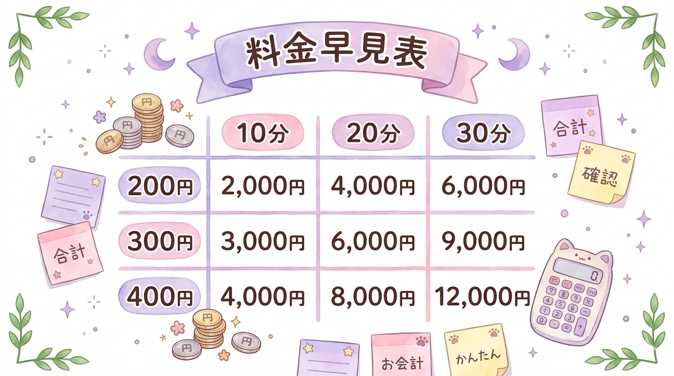 電話占いの1分単価別料金早見表のイラスト