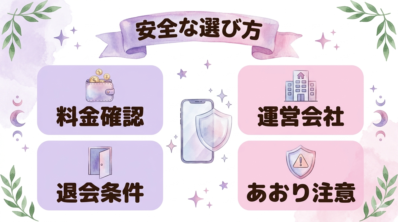 電話占いを安全に選ぶためのチェックポイントのイラスト
