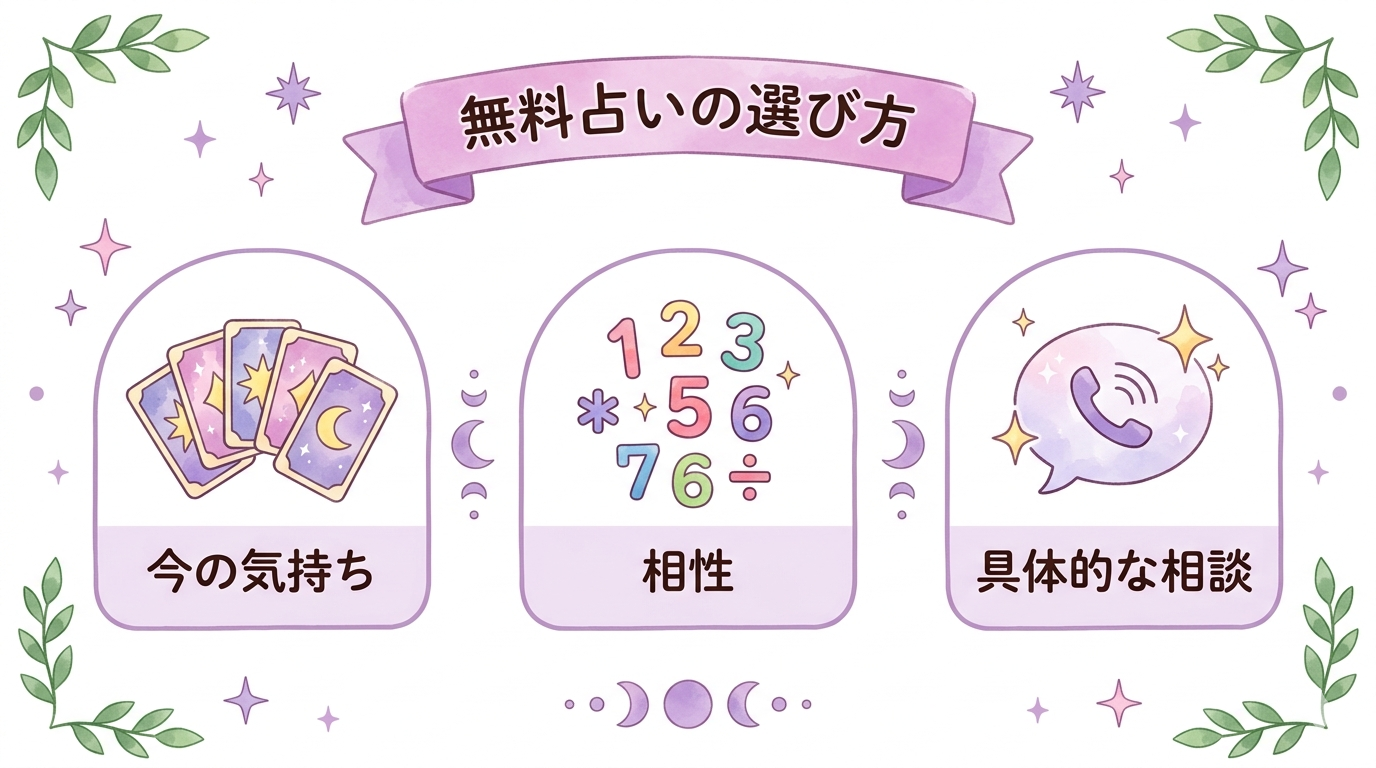 無料でも当たりやすい彼の気持ち占いの選び方を示した図解