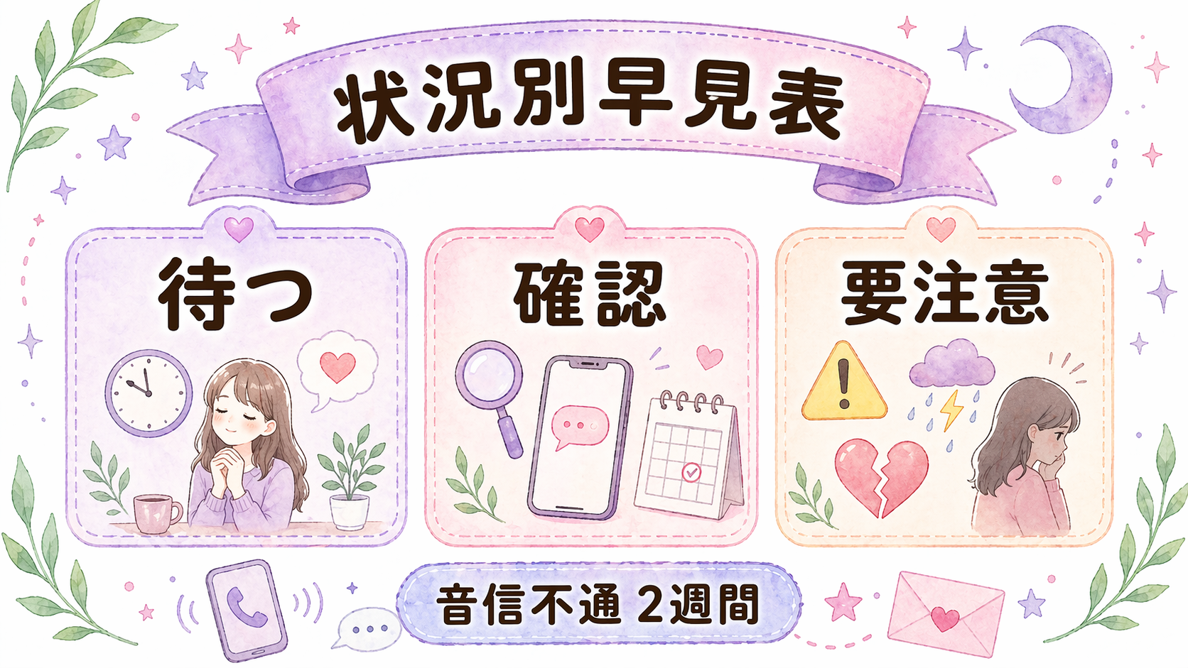 音信不通が2週間続く時の状況別早見表