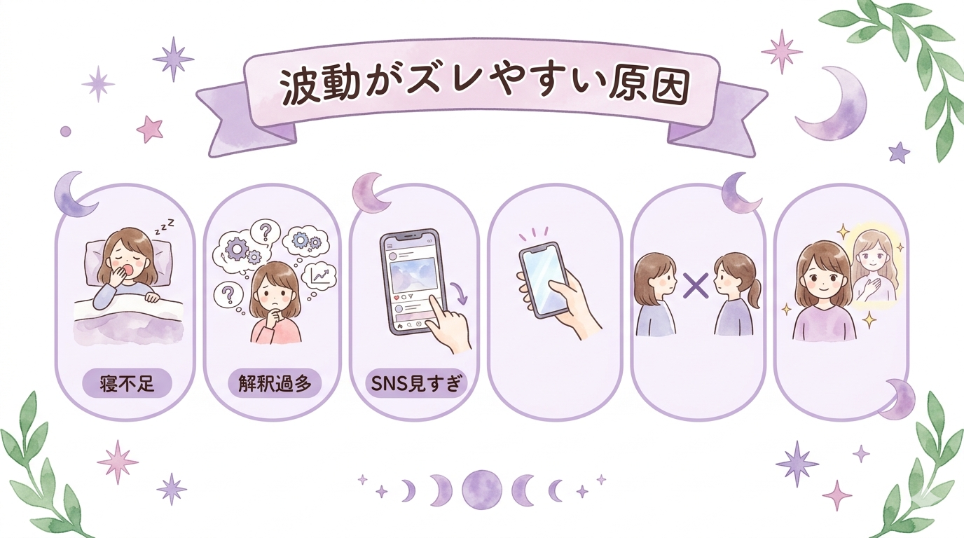 ツインレイの波動がズレやすい原因をまとめたイラスト