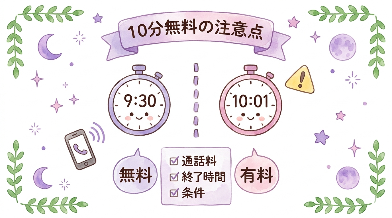 電話占い10分無料と有料化の境目を示すイラスト