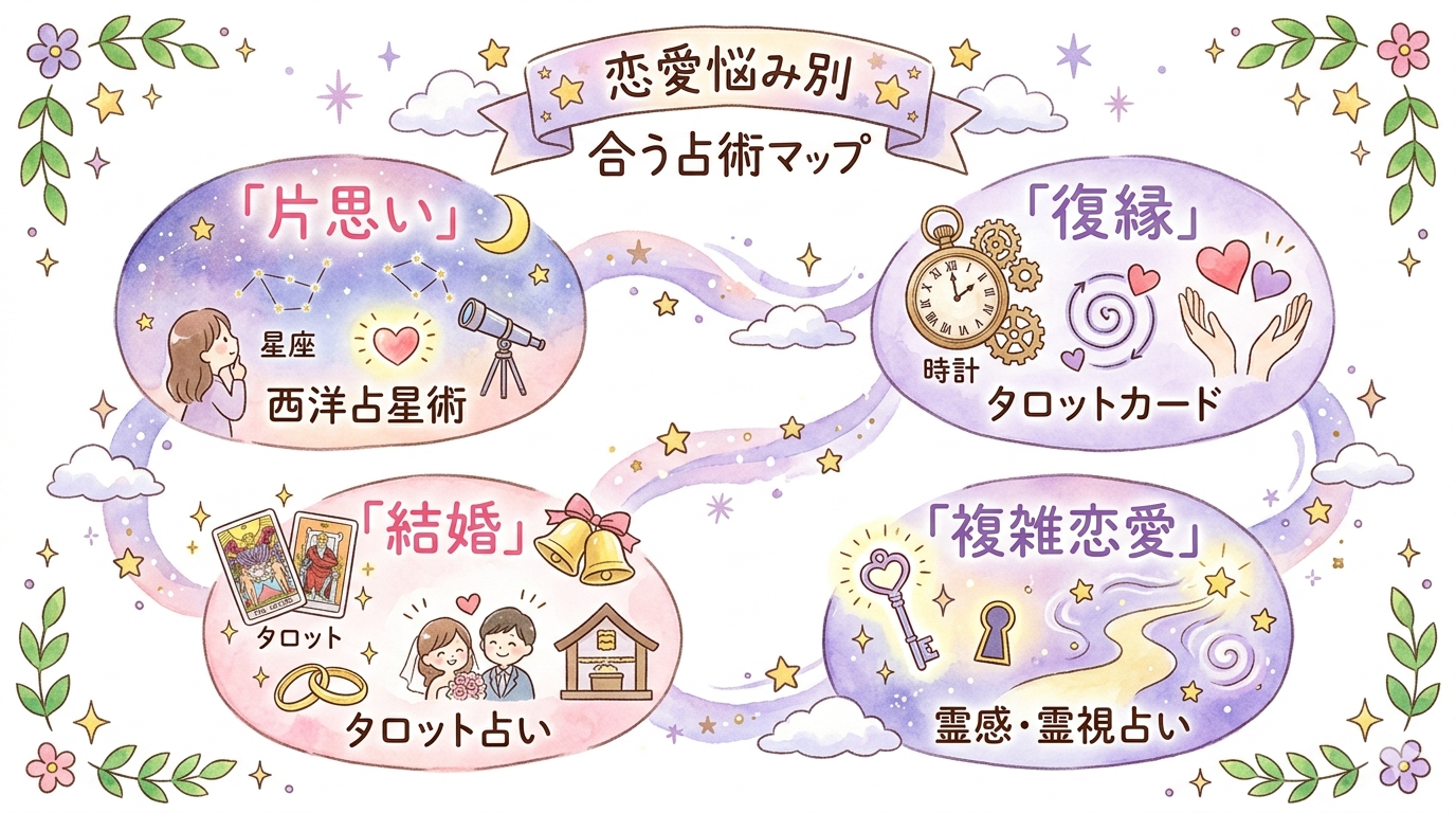 恋愛の悩み別に合う占術と先生タイプ