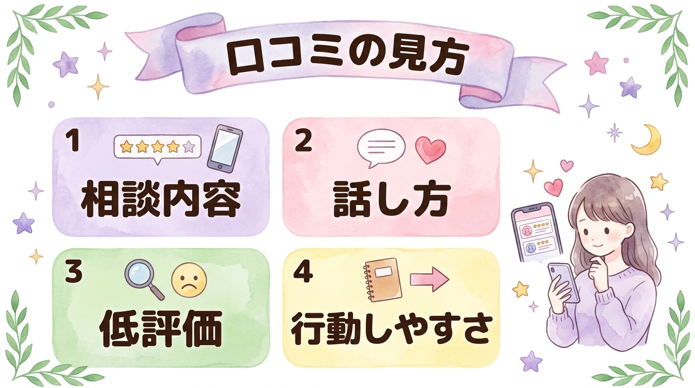 電話占いの口コミを確認するイラスト