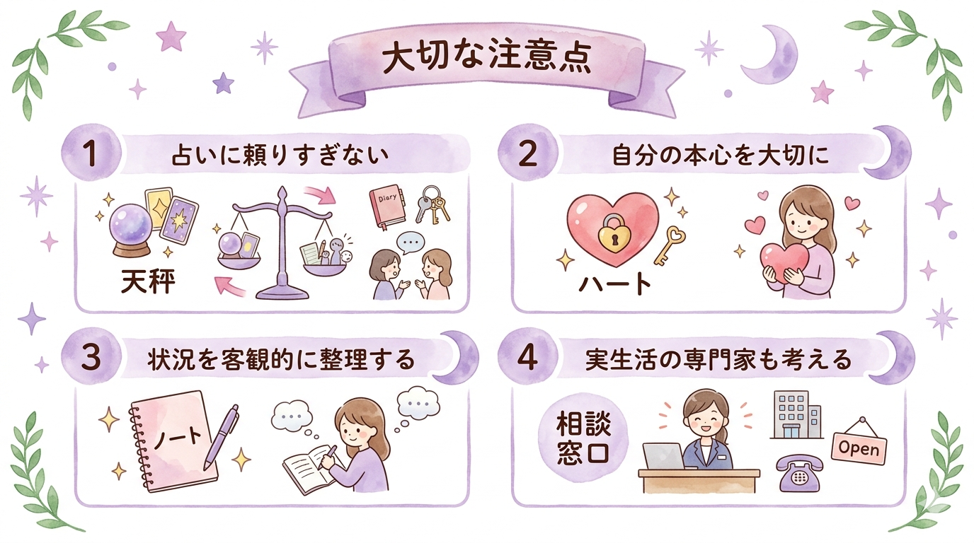 不倫電話占いの口コミを読み解くイラスト