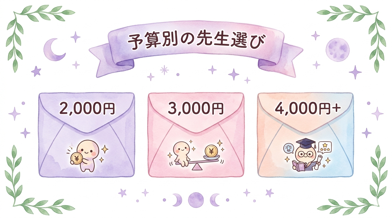 電話占いの予算別の選び方を示すイラスト