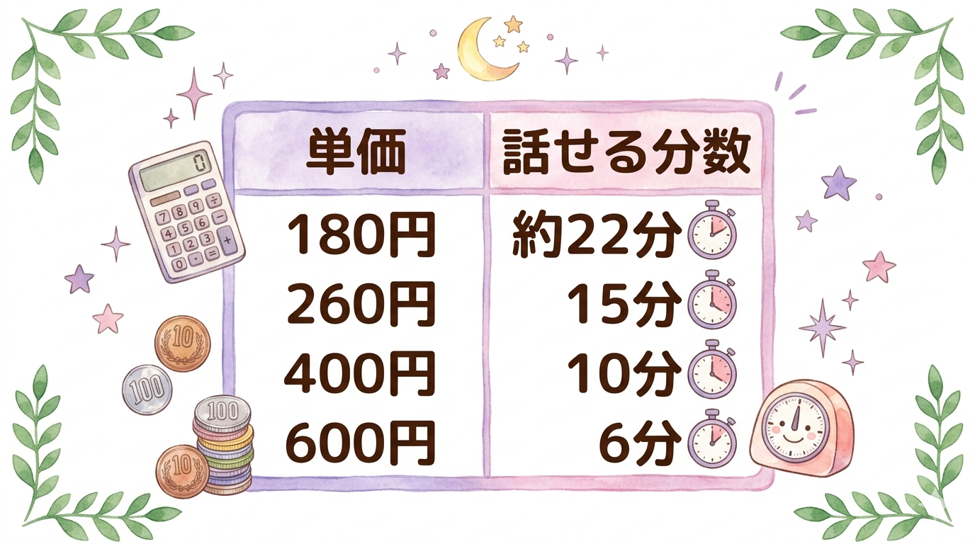ヴェルニ4,000円分無料ポイントで話せる分数の早見表イラスト