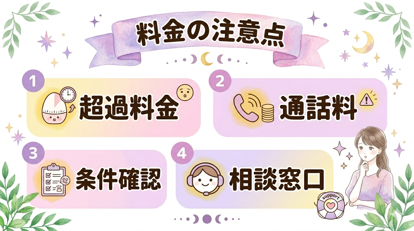 電話占いの初回無料で注意したい料金発生ポイントのイラスト