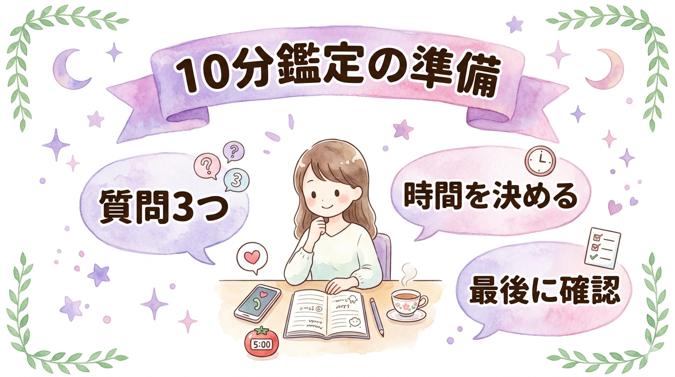 10分鑑定で聞く質問テンプレートを準備するイラスト