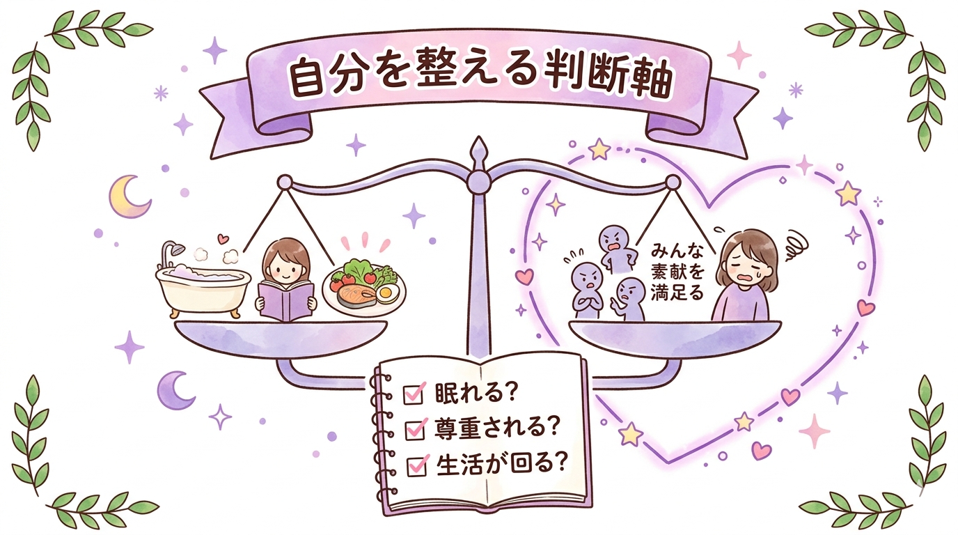 相手に合わせるのではなく自分を整える判断軸をまとめたイラスト