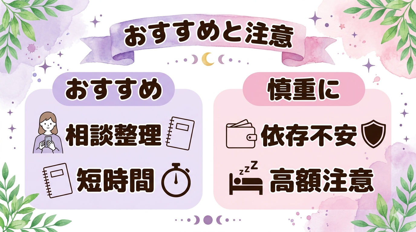 電話占いをおすすめできる人と慎重にしたい人のイラスト