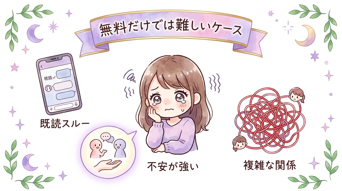 無料占いだけでは判断しにくいケースを示したイラスト