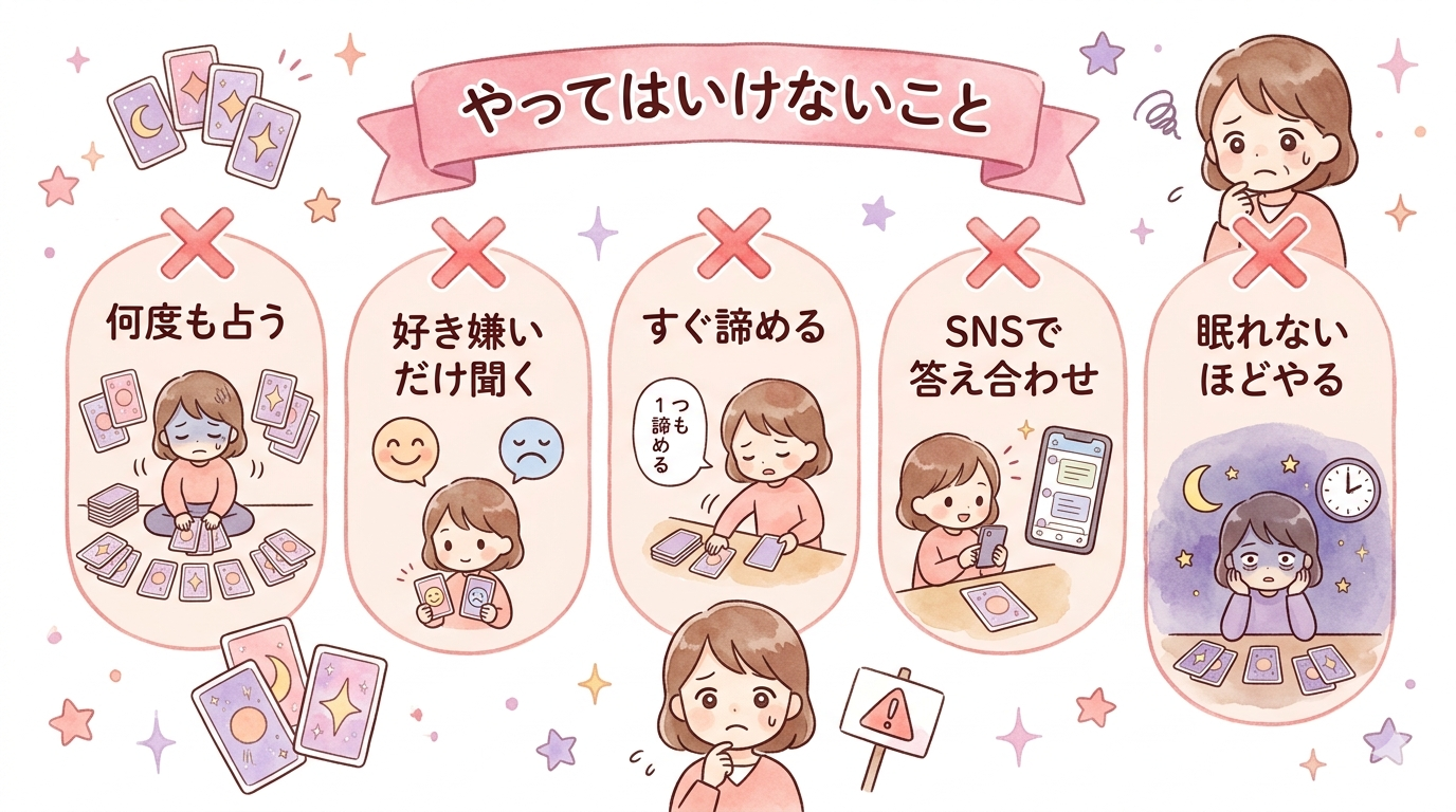 自分で片思い占いをするときにやってはいけないことの図解