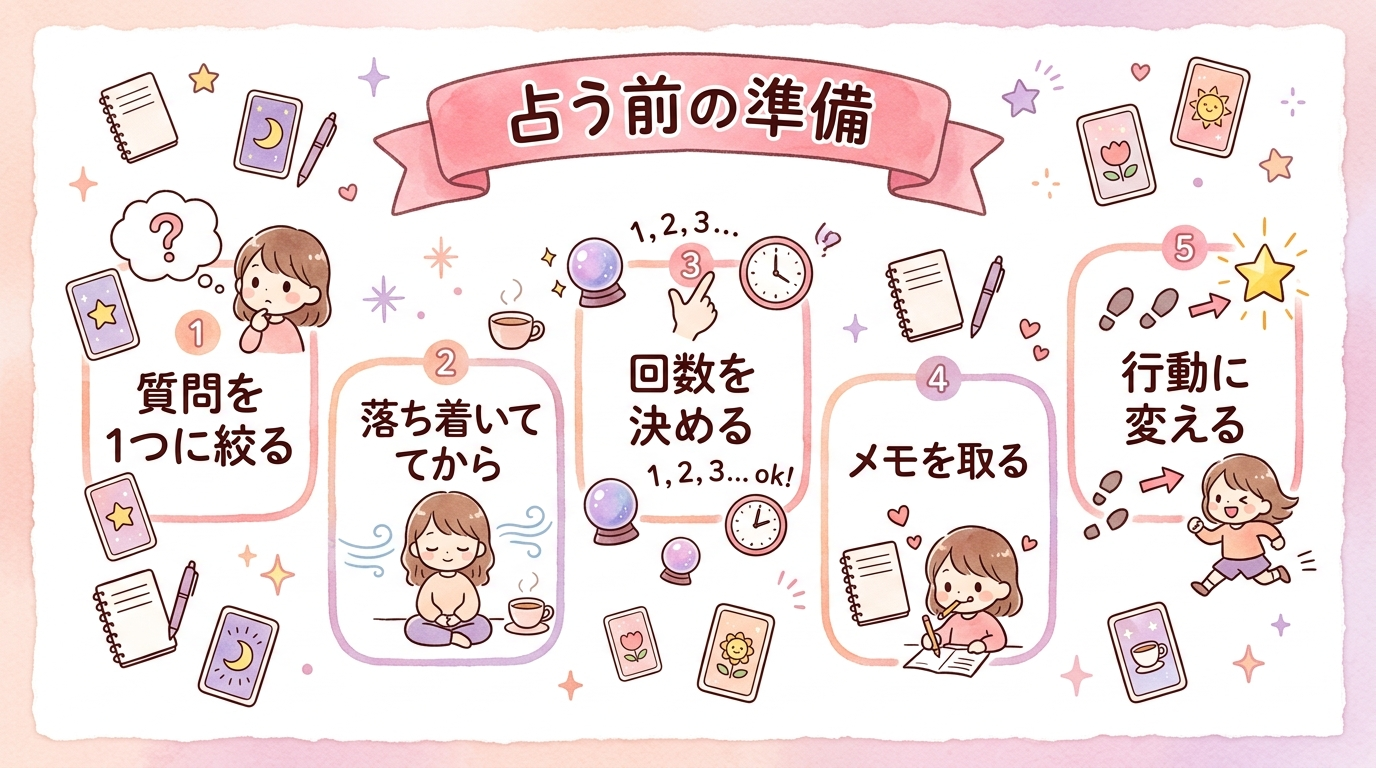 片思い占いを自分でやる前の準備をまとめた図解