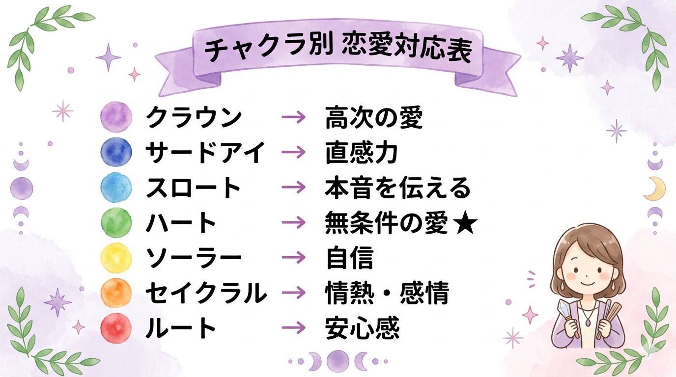 7つのチャクラと恋愛の悩みの対応表