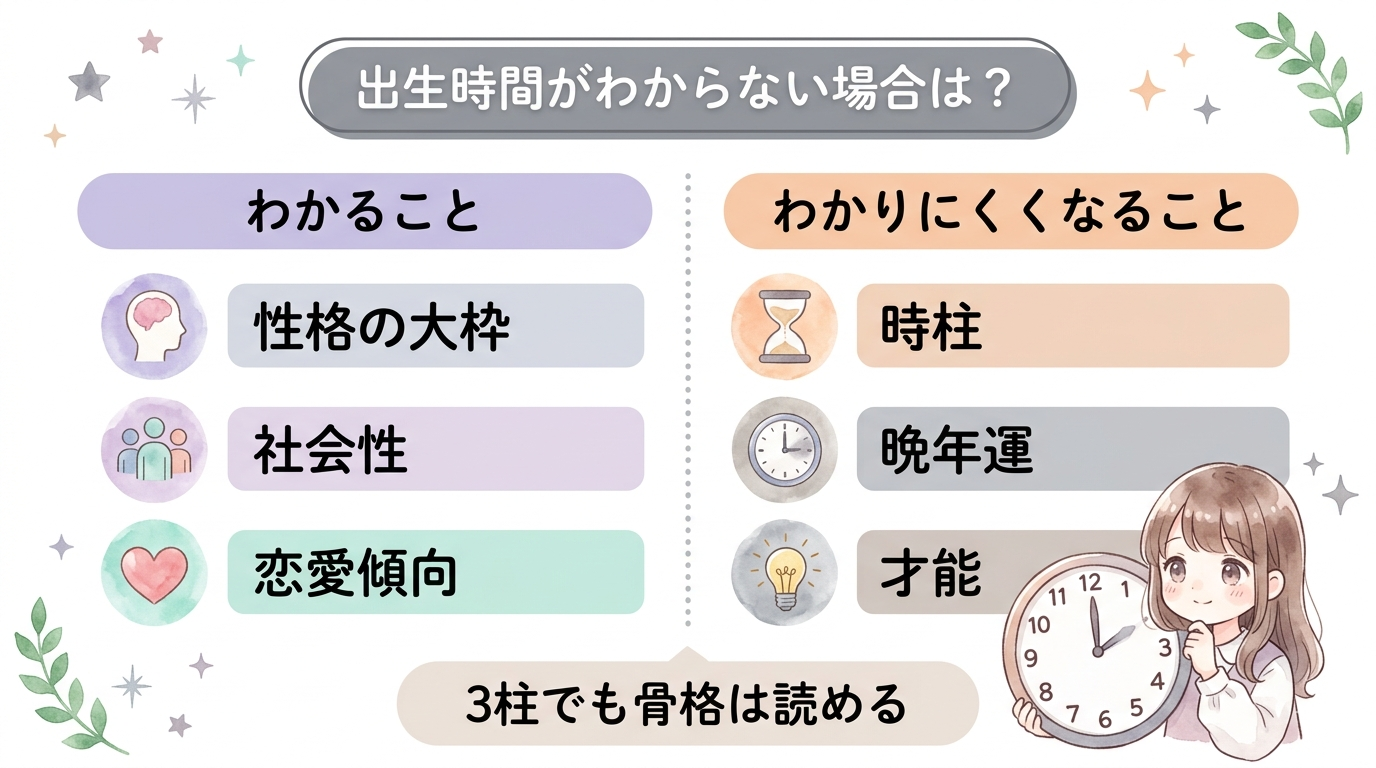 出生時間がわからない場合の見方を説明する図解