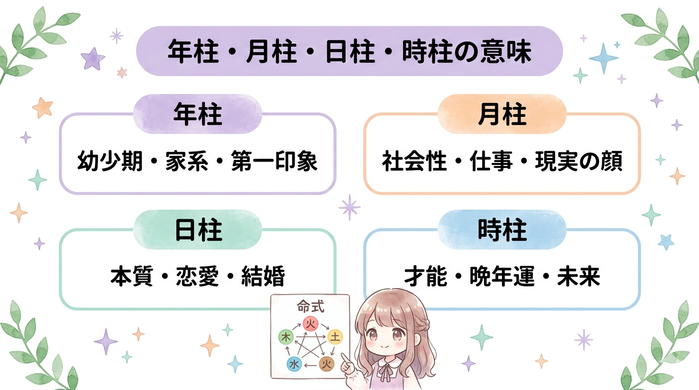 年柱月柱日柱時柱の意味をまとめた図