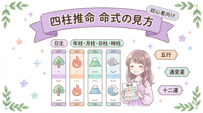 四柱推命の命式の見方を初心者向けに解説|年柱・日主・通変星・十二運の読み方