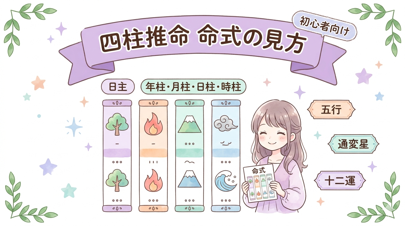 四柱推命の命式の見方を初心者向けに解説｜年柱・日主・通変星・十二運の読み方