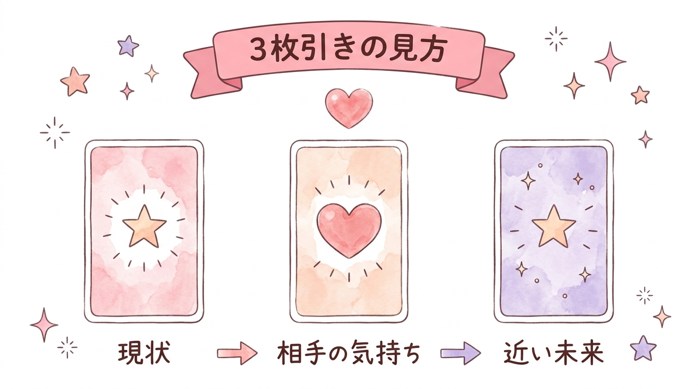 3枚引きで現状と相手の気持ちと未来を見る方法の図解