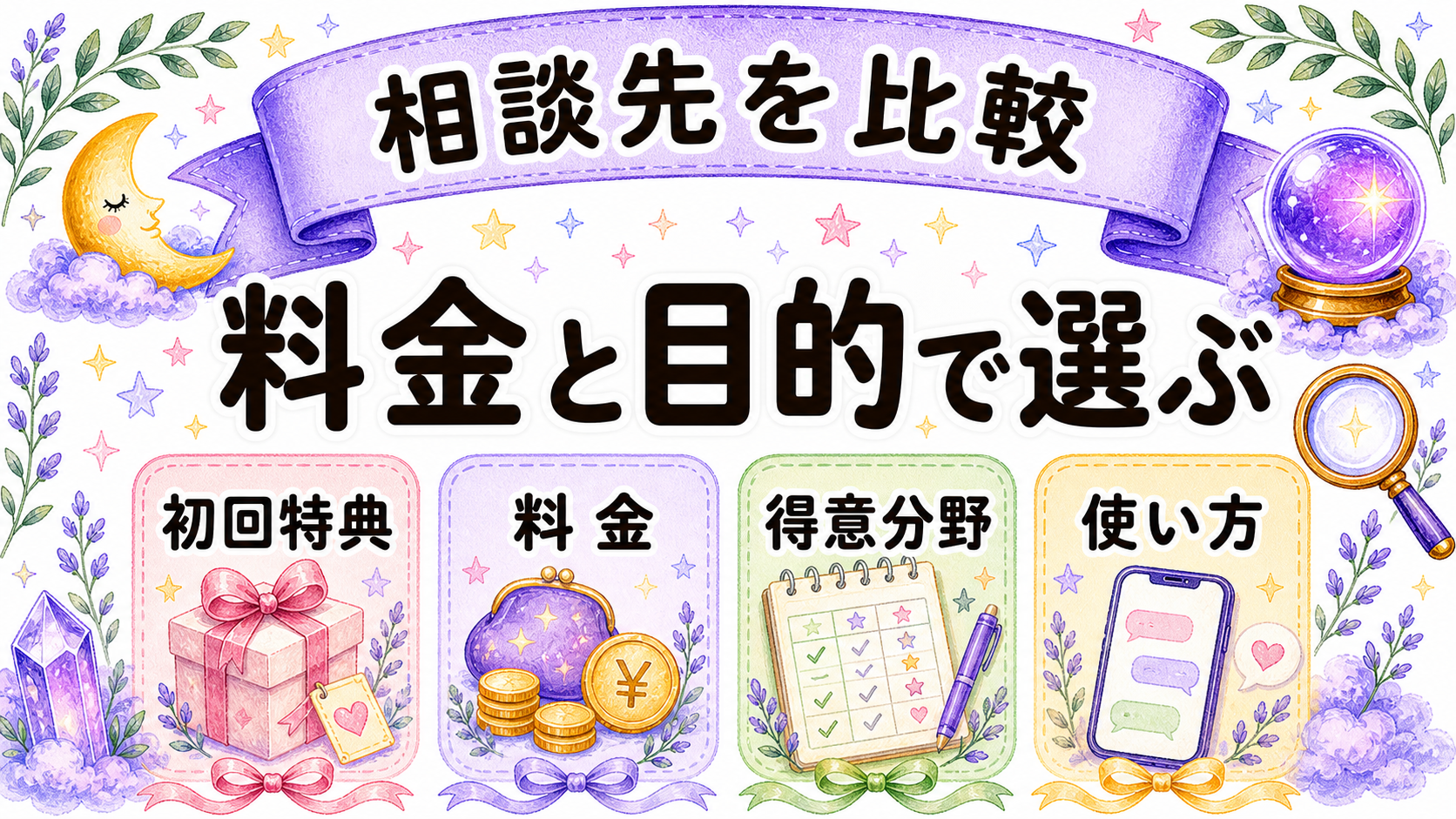 ライフパス相談先の料金や特典や相性を比較する高密度水彩イラスト