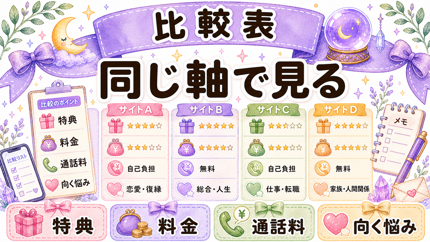 評判が良い電話占いサイトの比較表