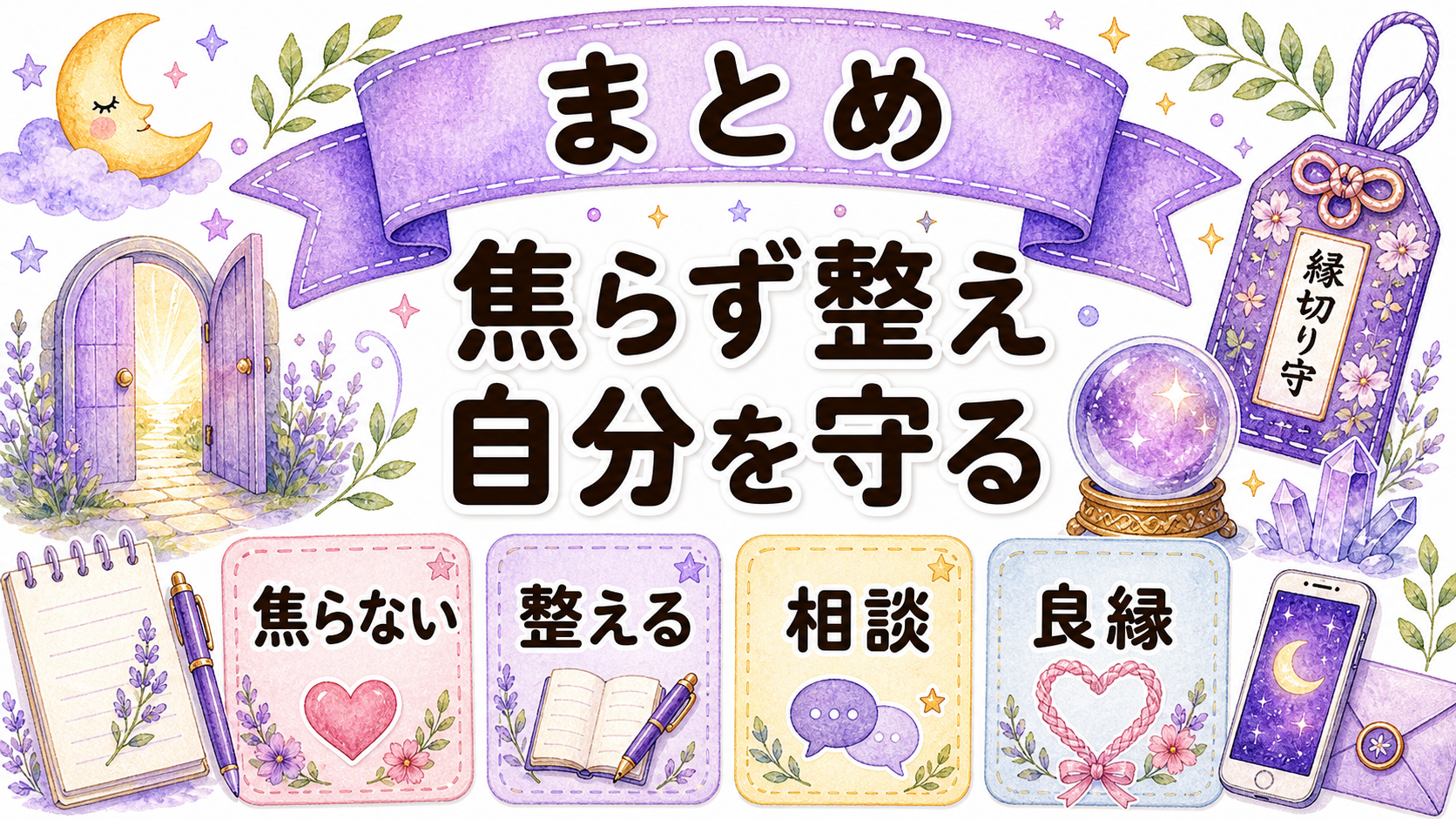 縁切りお守りの効果と使い方のまとめを示すイラスト