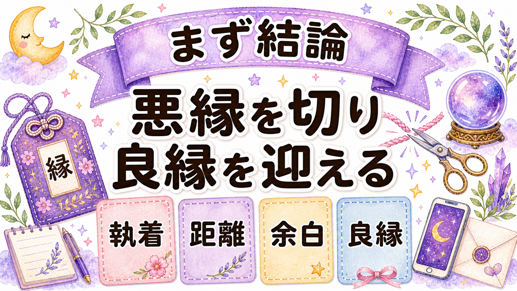 縁切りお守りの効果は悪縁を切り良縁の余白を作ることを示すイラスト