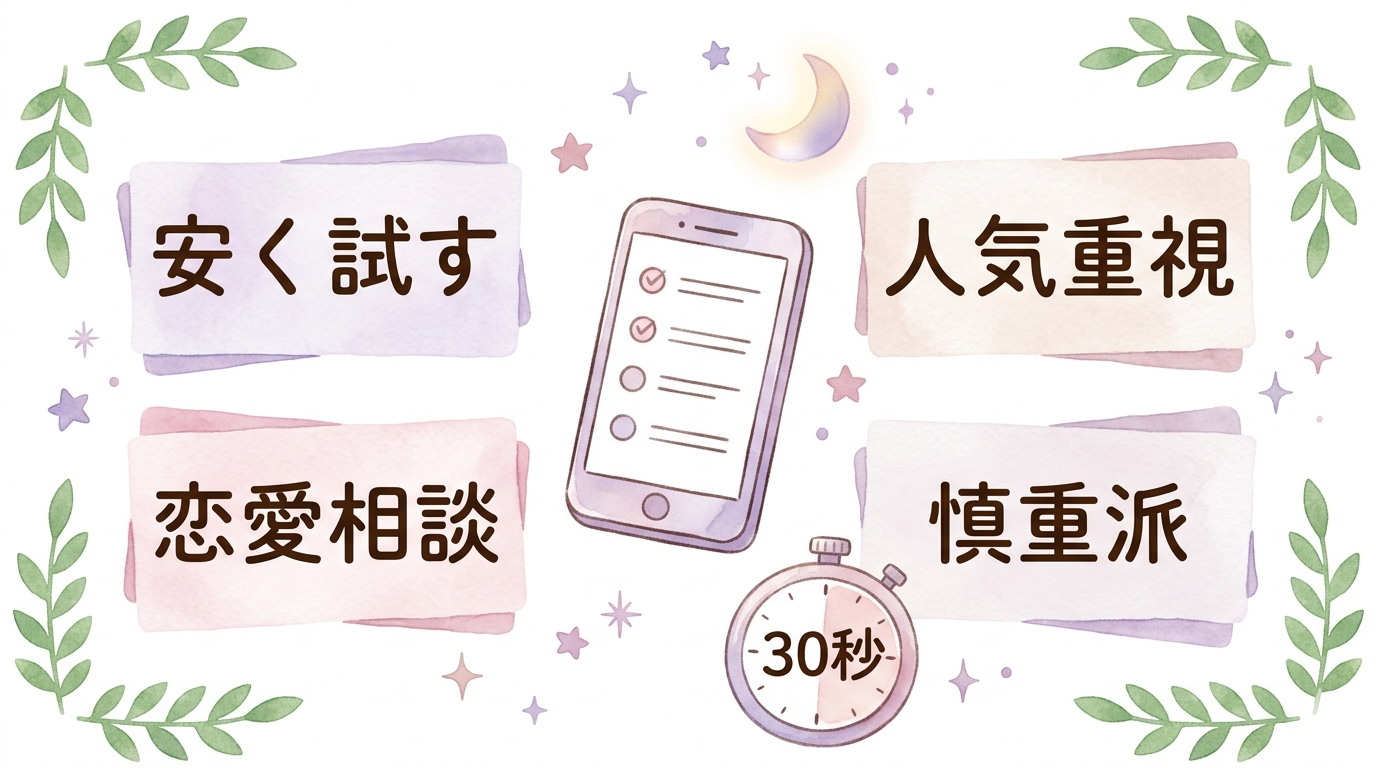 ヴェルニ初回無料の使い方を選ぶ30秒診断のイラスト