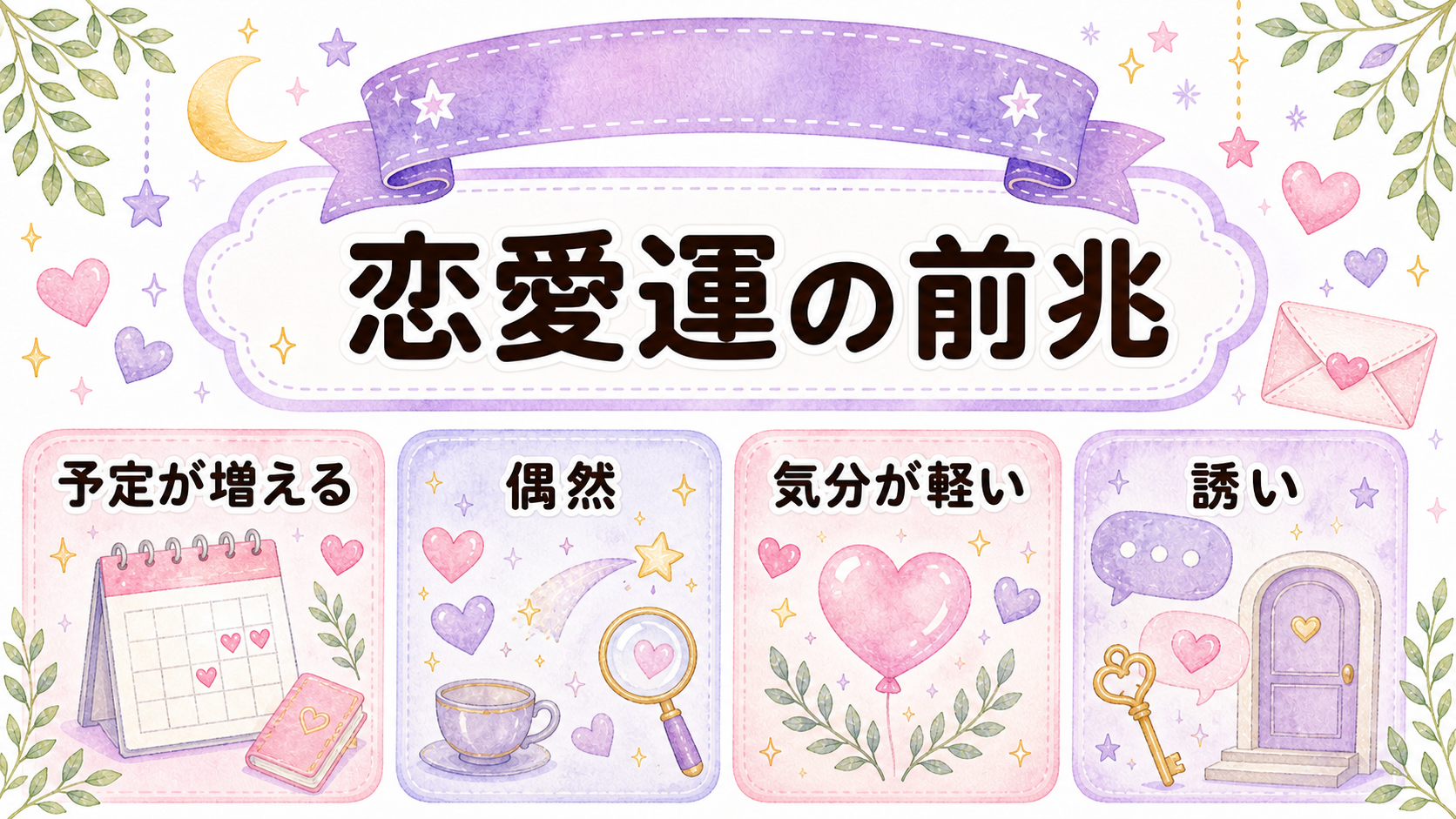 彼女ができる前兆と恋愛運のサインを示すイラスト