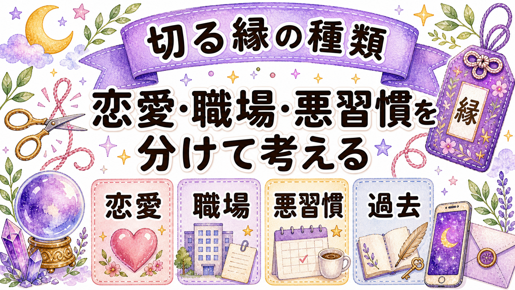縁切りお守りで整理したい縁の種類を示すイラスト